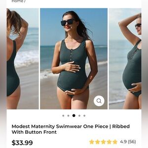 Modest Maternity Ribbed One-Piece Swimsuit in Dark Green